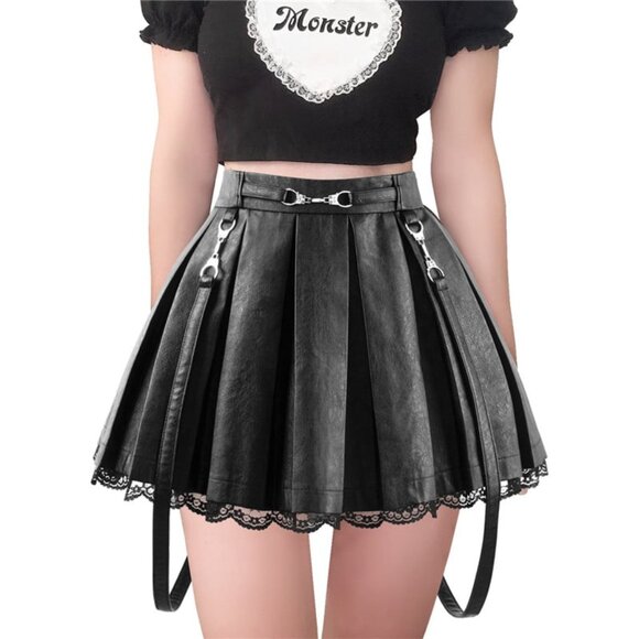 Leather Skirt | Little for Big Gothic Mini Skirt, Alternative Style - Picture 2 of 5